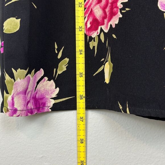 Vtg 90s Maxi Skirt XL Black Floral Straight Line Slit Cottage Granny Teacher Y2K - Picture 8 of 10